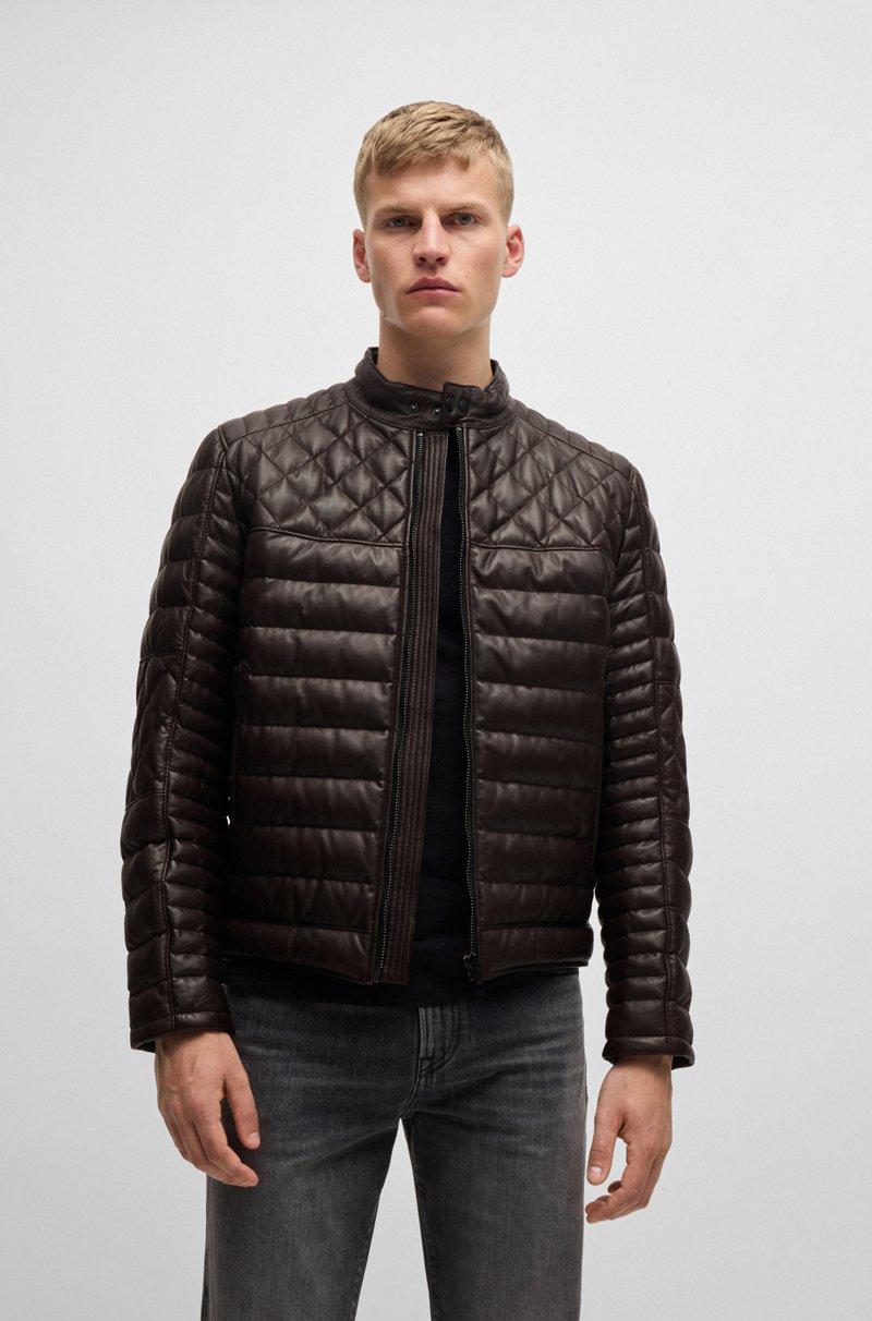 Hugo Boss Chaqueta de piel de napa con cuello alzado