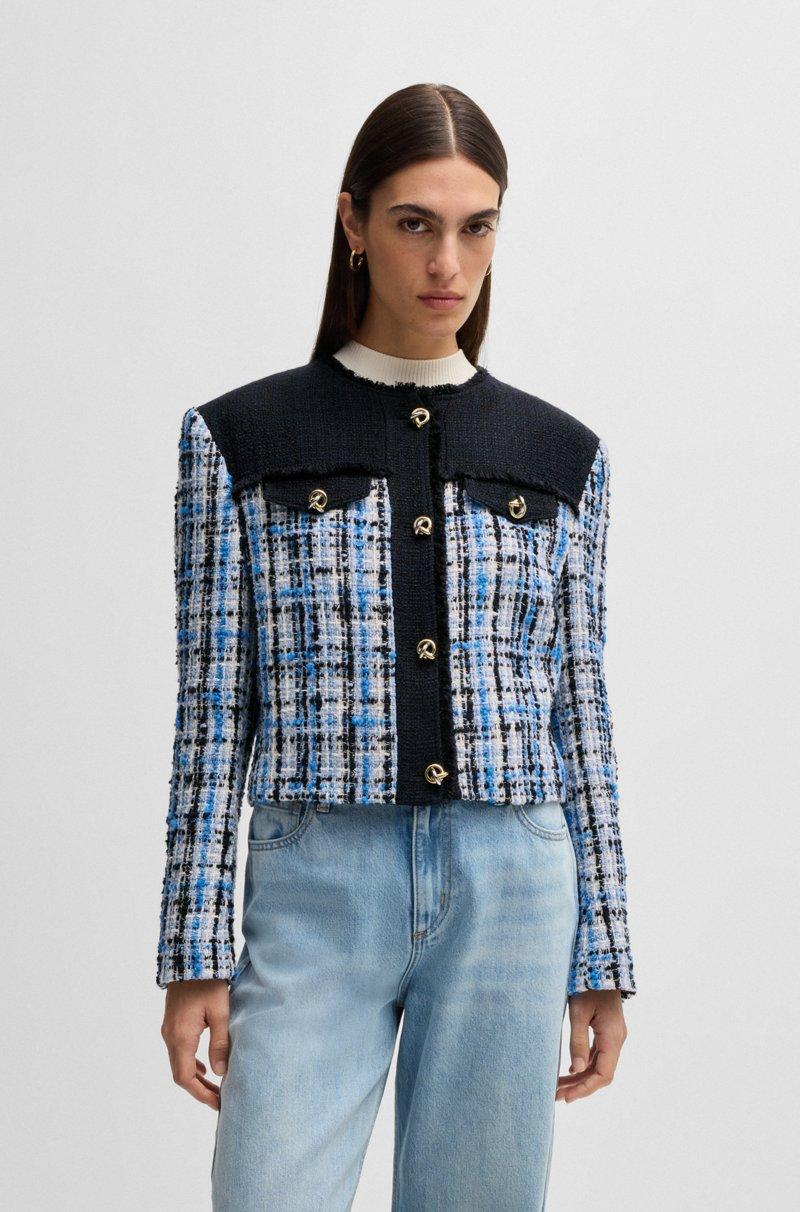 Hugo Boss Chaqueta de tweed con paneles en contraste y botones de nudo
