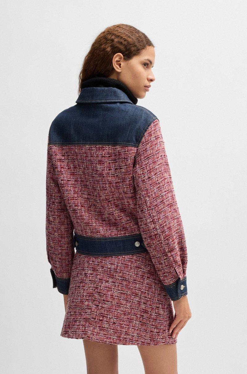 Hugo Boss Chaqueta De Tweed Multicolor Con Ribetes De Denim