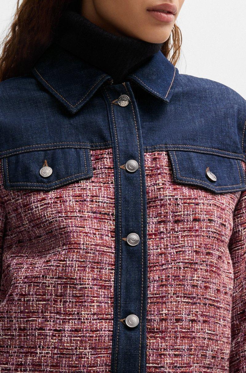 Hugo Boss Chaqueta De Tweed Multicolor Con Ribetes De Denim