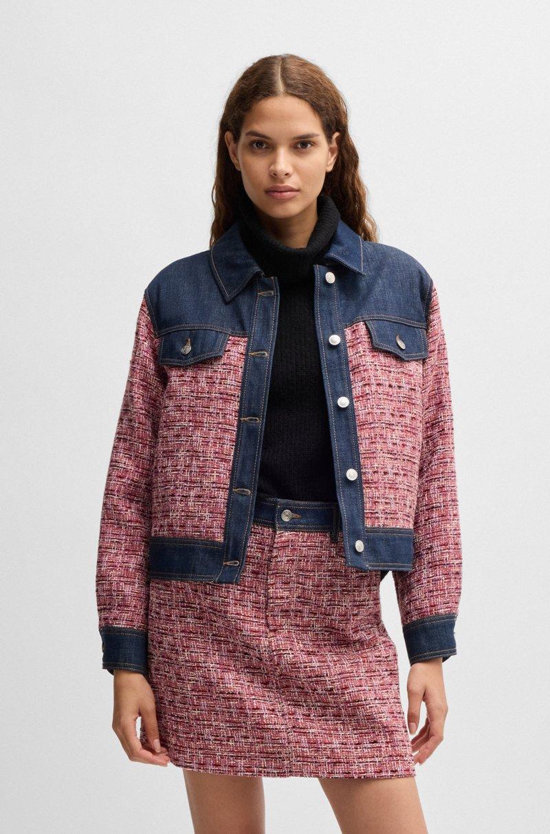 Hugo Boss Chaqueta de tweed multicolor con ribetes de denim