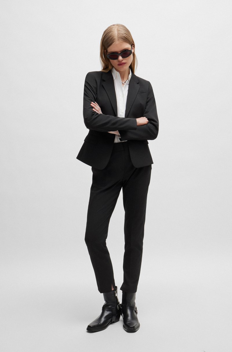 Hugo Boss Chaqueta Recta En Tejido Elástico Con Solapas Descendentes