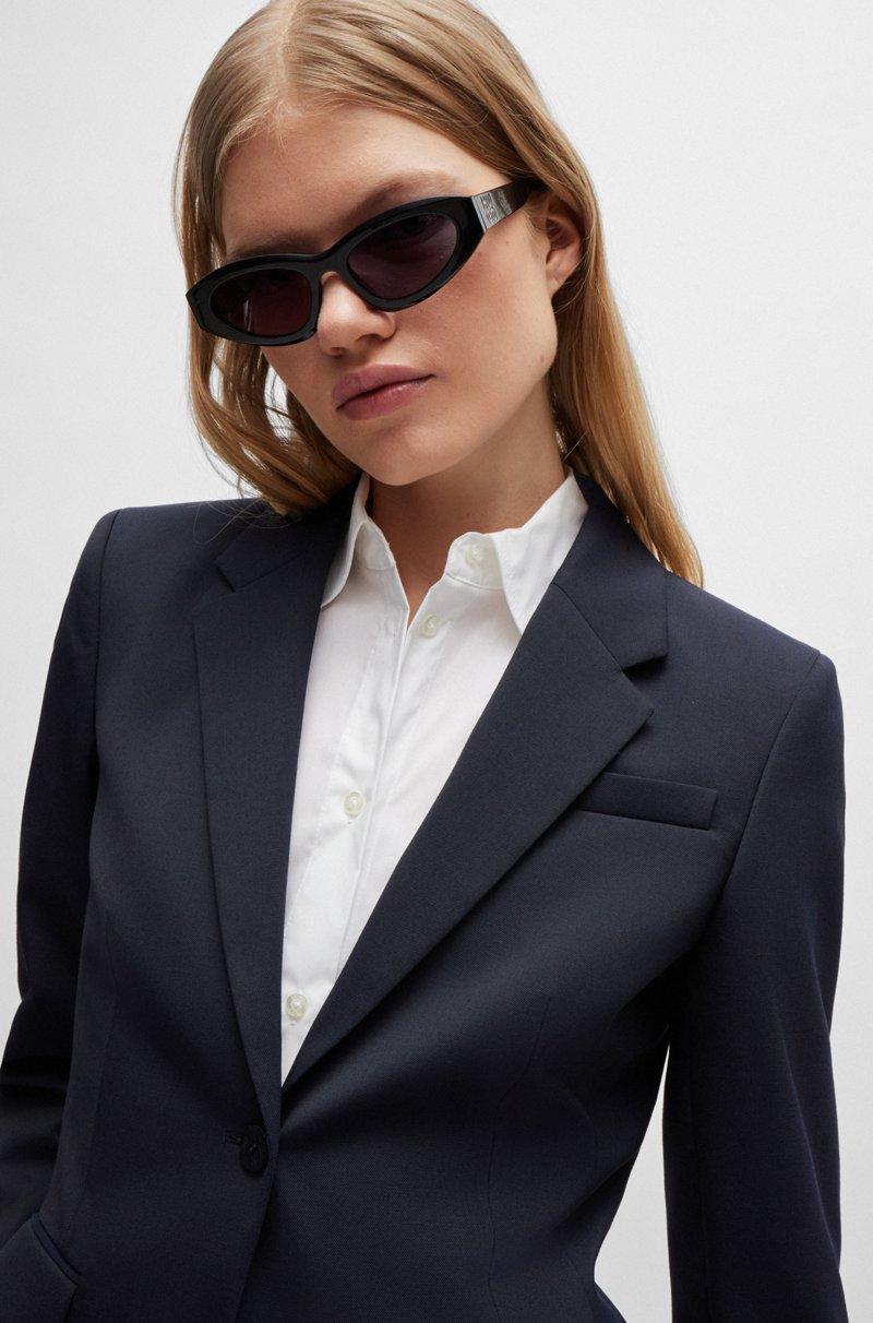 Hugo Boss Chaqueta Recta En Tejido Elástico Con Solapas Descendentes