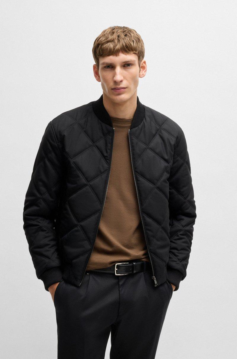 Hugo Boss Chaqueta regular fit con guateado romboidal y canalé de algodón