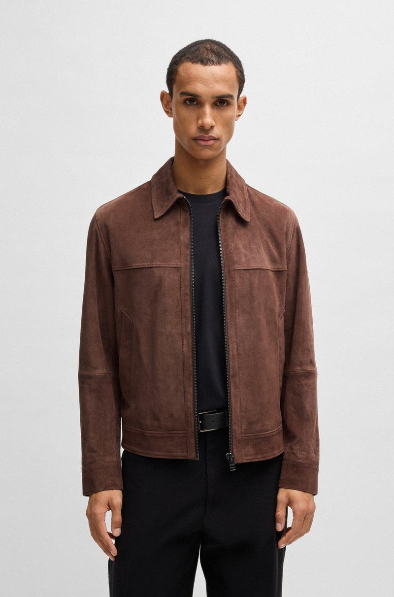 Hugo Boss Chaqueta regular fit de ante suave con cremallera en la parte delantera