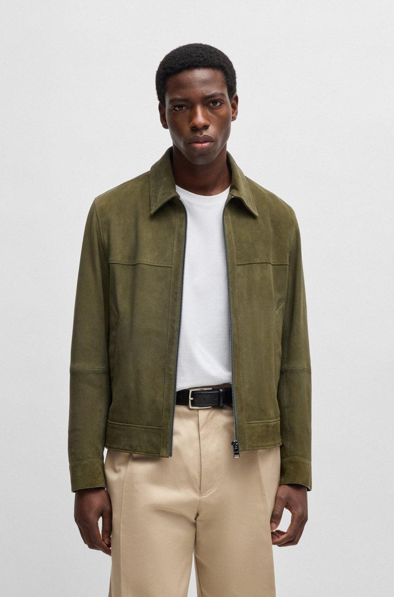 Hugo Boss Chaqueta regular fit de ante suave con cremallera en la parte delantera