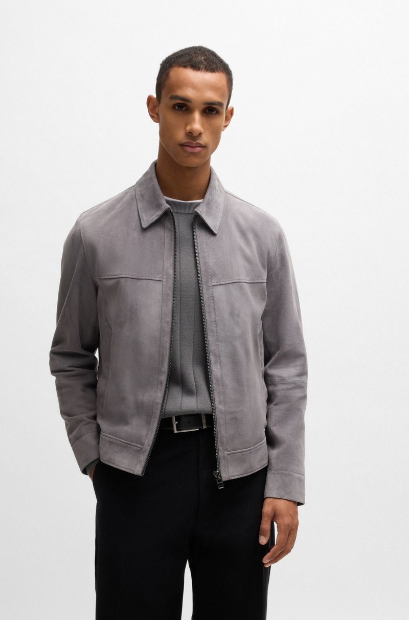 Hugo Boss Chaqueta regular fit de ante suave con cremallera en la parte delantera