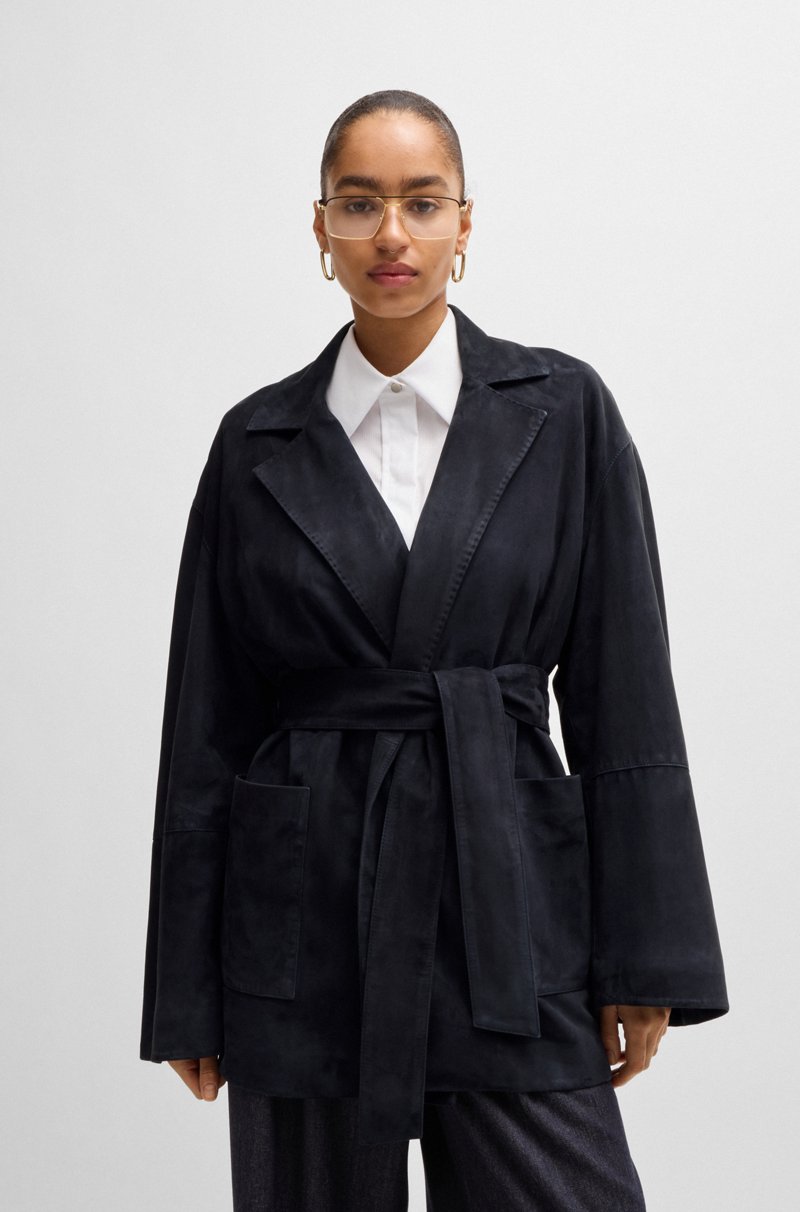 Hugo Boss Chaqueta relaxed fit de ante suave con detalle de cinturón