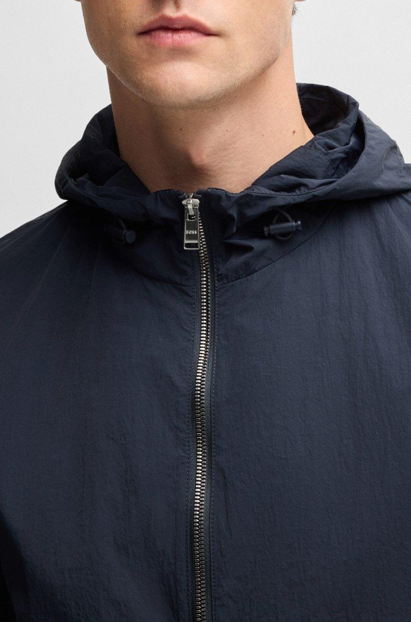 Hugo Boss Chaqueta Repelente Al Agua En Tejido Arrugado Con Capucha Ajustable