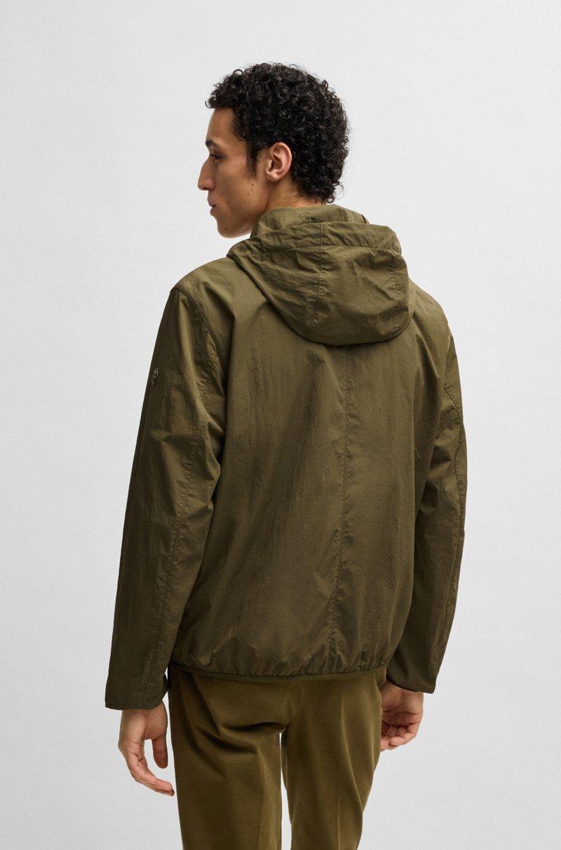 Hugo Boss Chaqueta Repelente Al Agua En Tejido Arrugado Con Capucha Ajustable