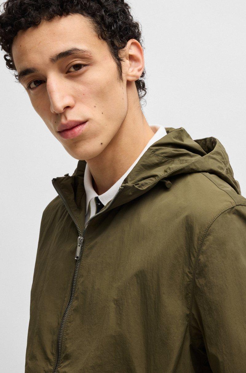 Hugo Boss Chaqueta Repelente Al Agua En Tejido Arrugado Con Capucha Ajustable