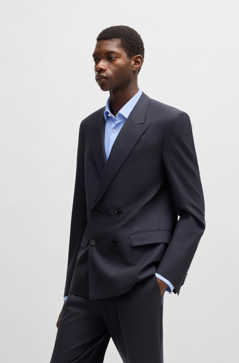 Hugo Boss Chaqueta slim fit de popelín de mezcla de lana elástico