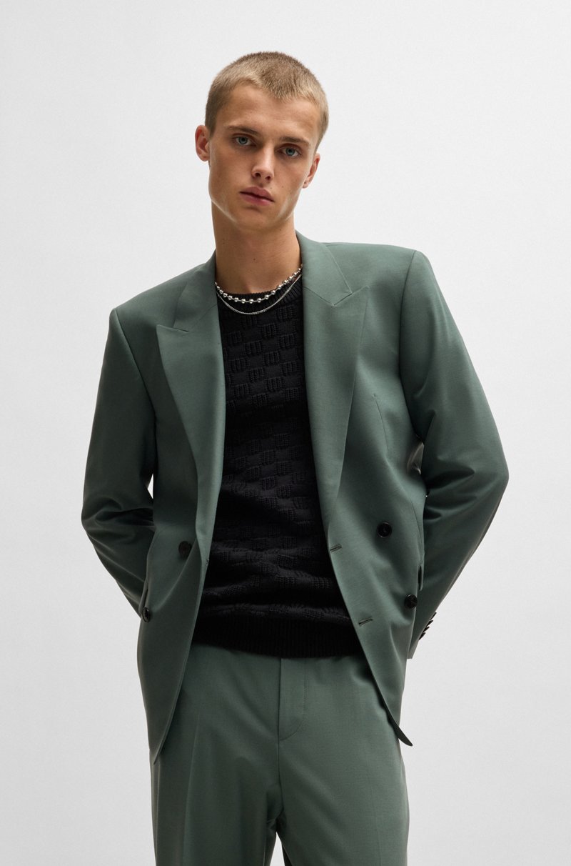 Hugo Boss Chaqueta slim fit de popelín de mezcla de lana elástico