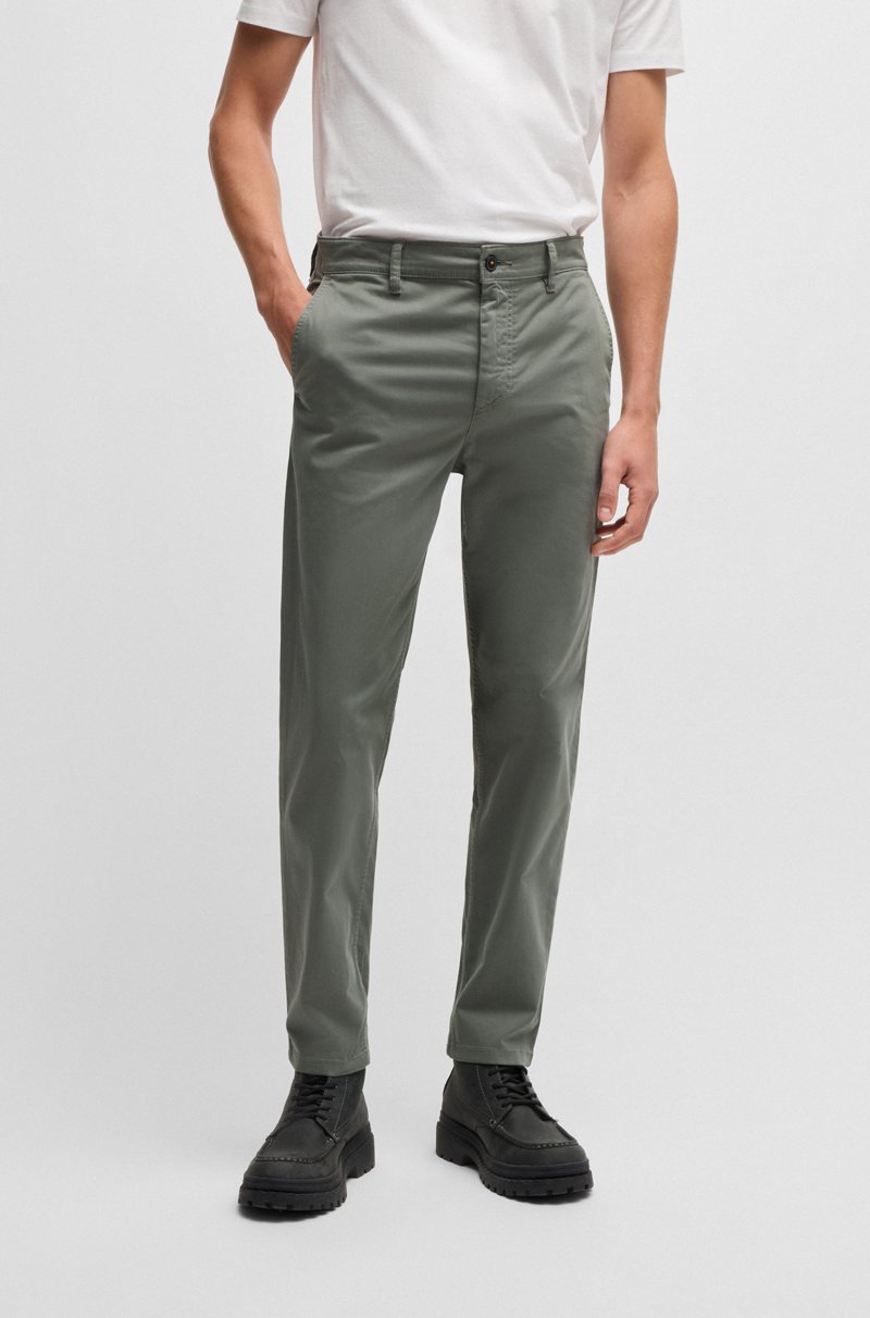 Hugo Boss Chinos tapered fit de raso de algodón elástico
