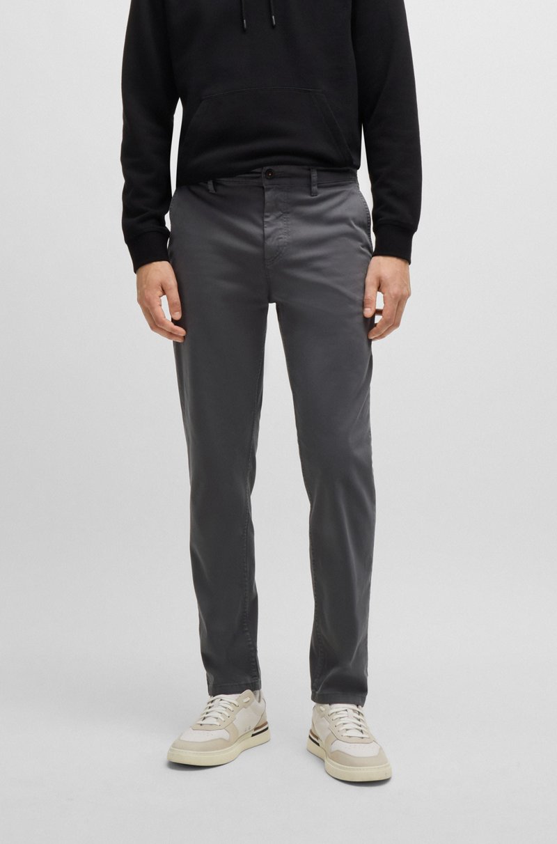 Hugo Boss Chinos tapered fit de raso de algodón elástico