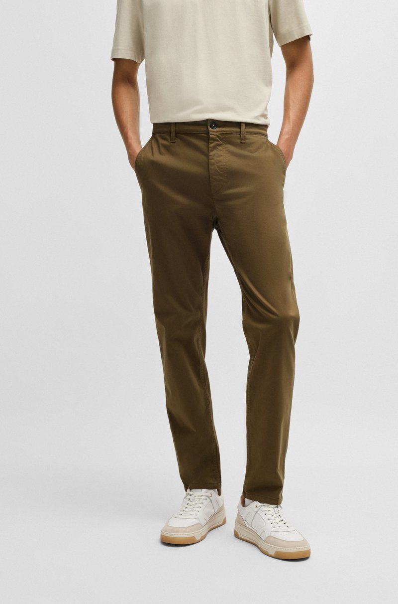 Hugo Boss Chinos tapered fit de raso de algodón elástico