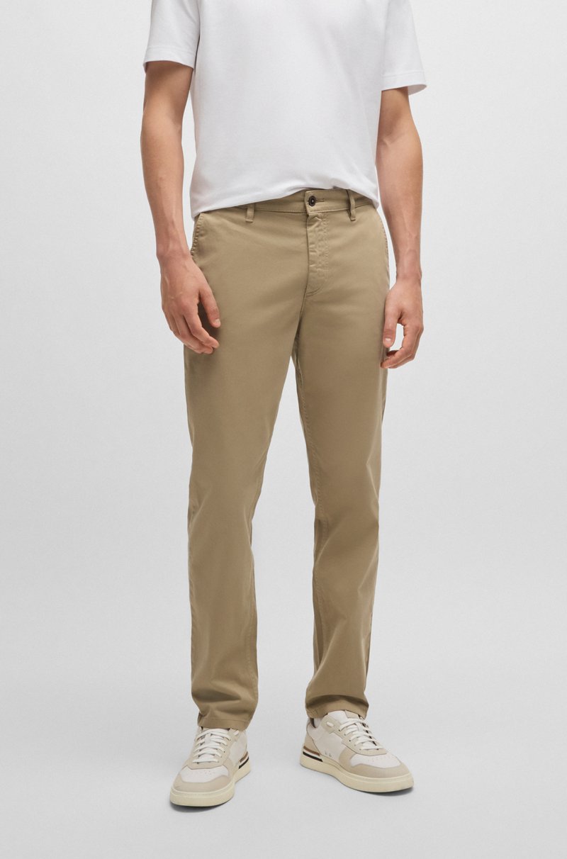 Hugo Boss Chinos tapered fit de raso de algodón elástico