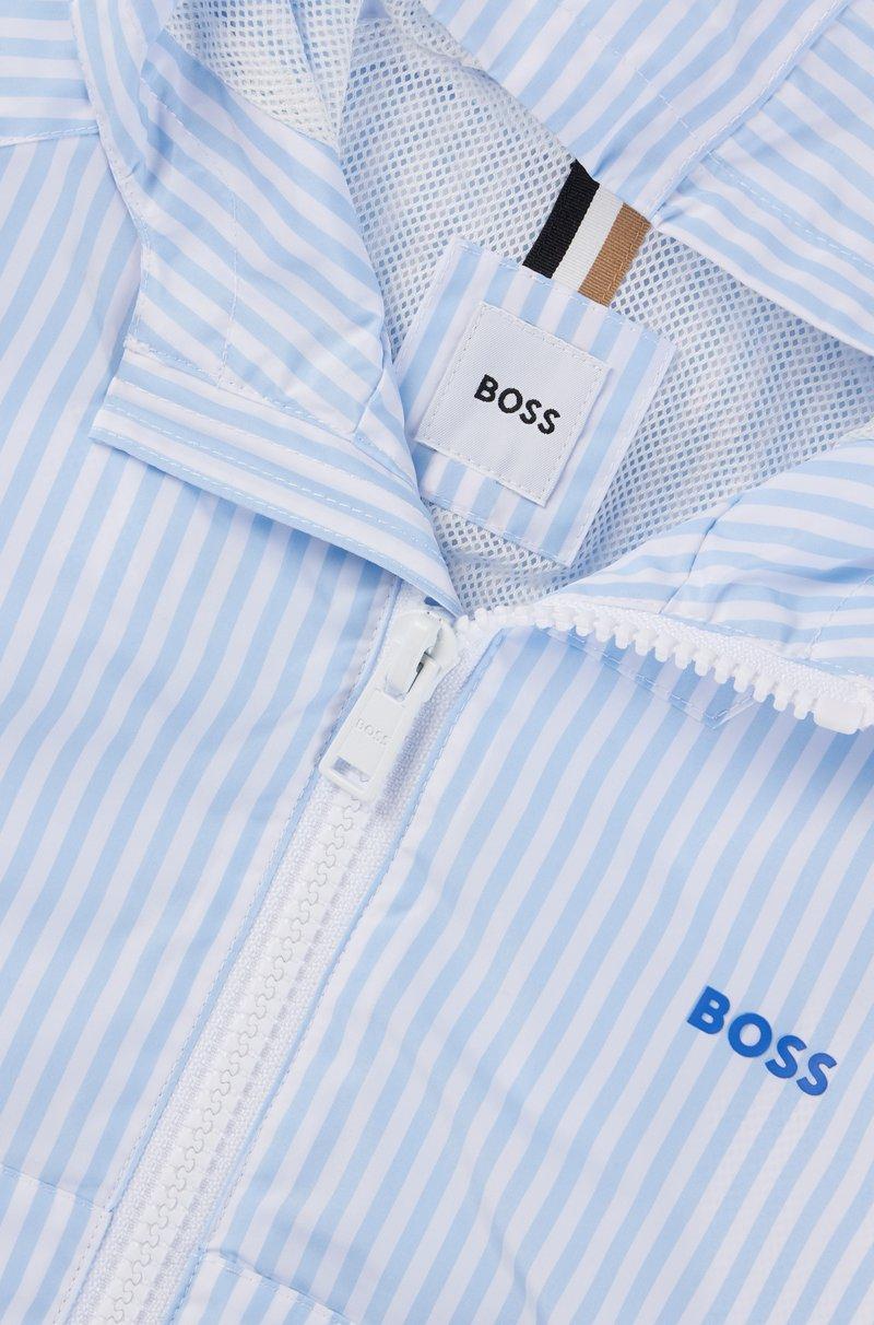 Hugo Boss Chubasquero Para Niños Con Capucha Rayas Y Logo Estampado
