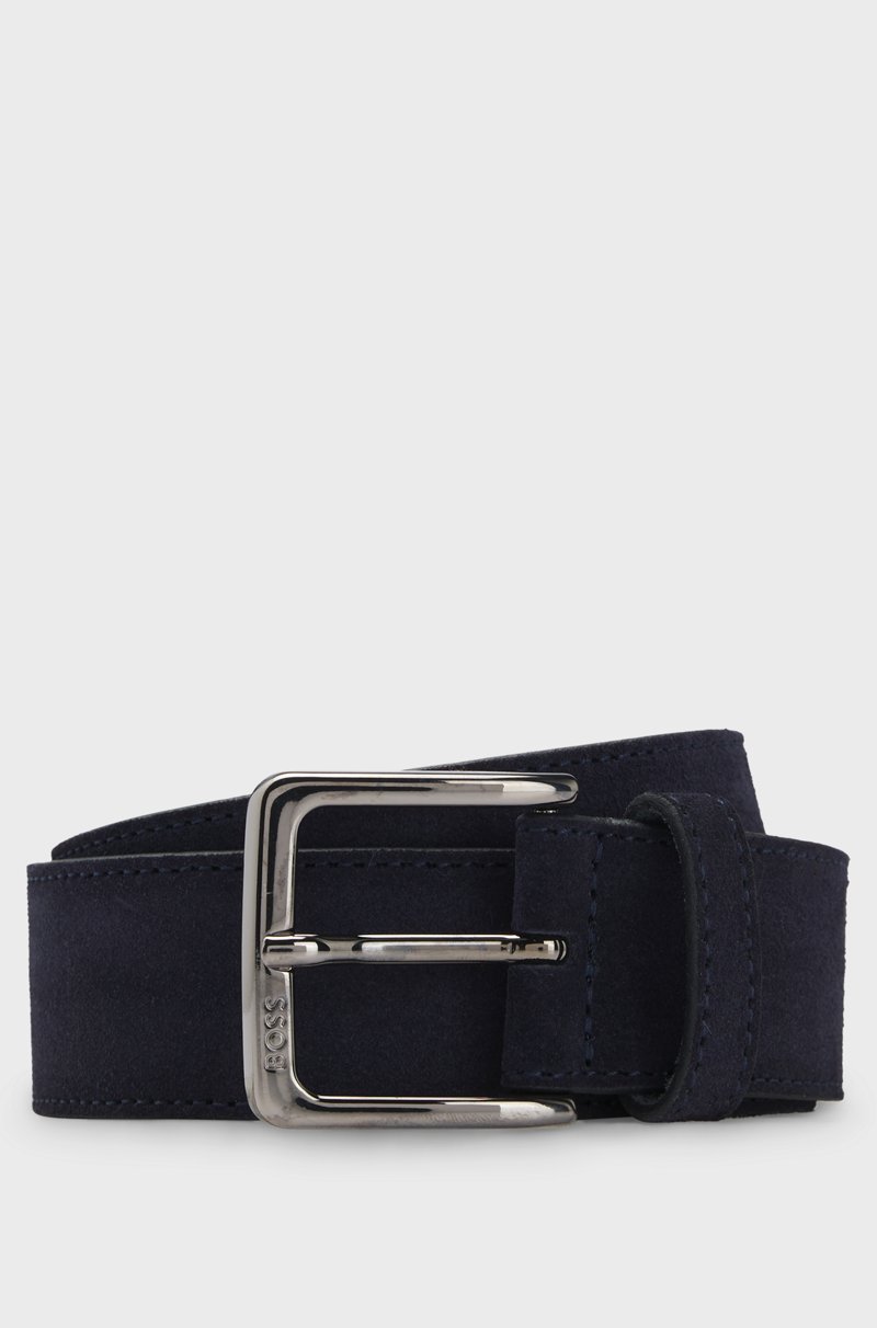 Hugo Boss Cinturón de ante con hebilla de bronce industrial con logo grabado