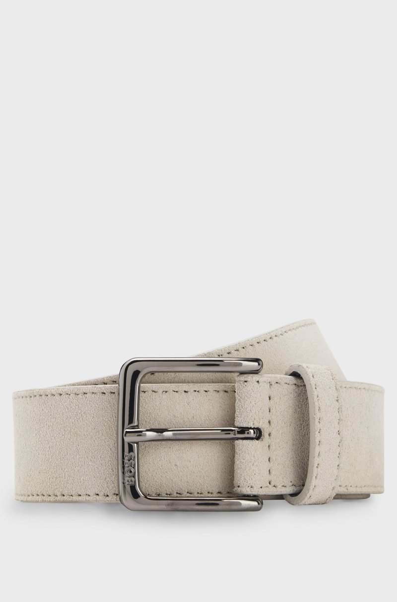 Hugo Boss Cinturón de ante con hebilla de bronce industrial con logo grabado