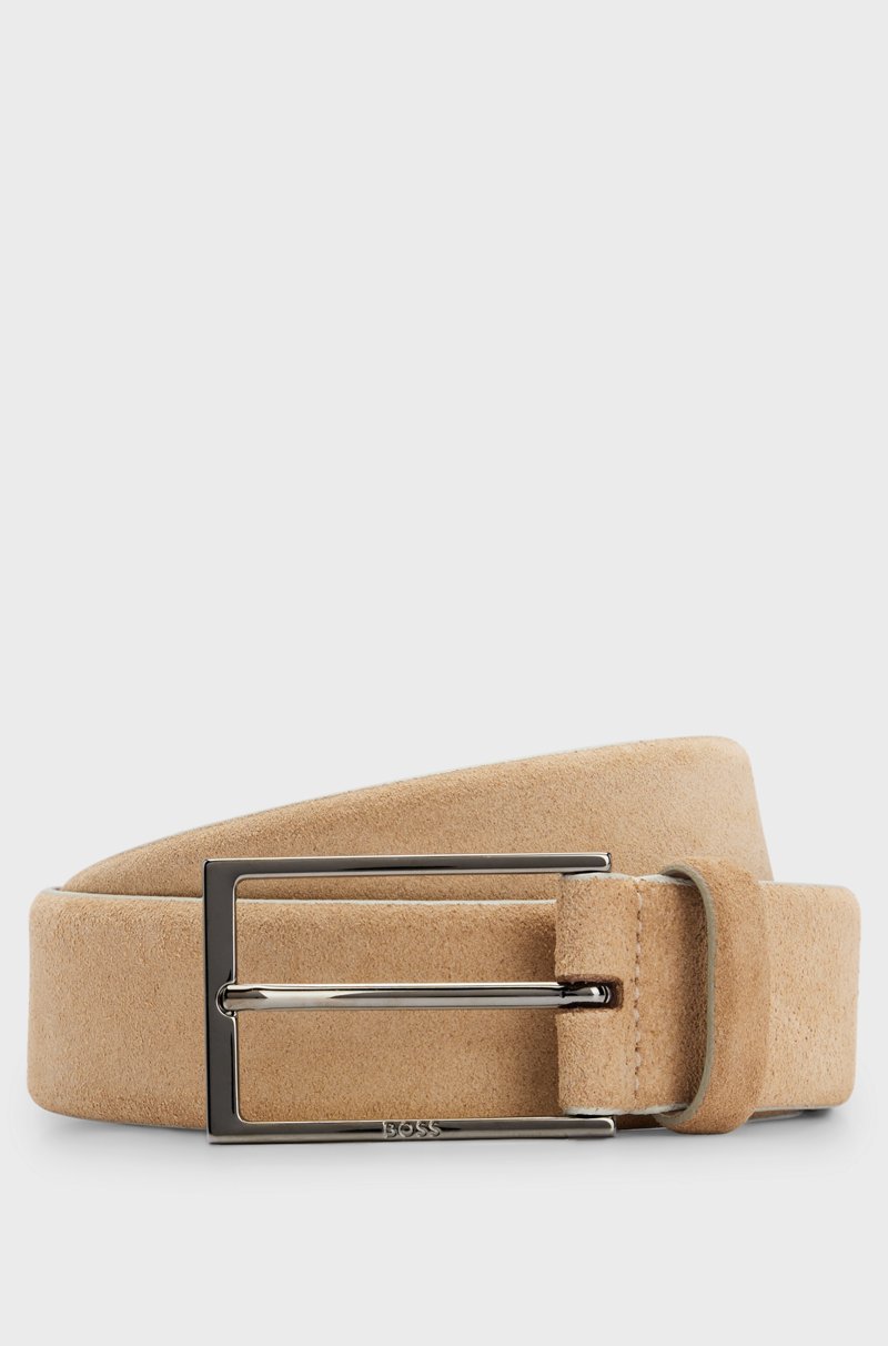 Hugo Boss Cinturón de ante con hebilla de metal pesado y logo