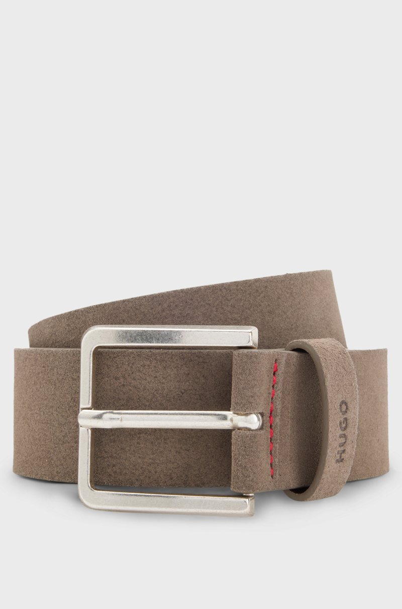 Hugo Boss Cinturón de ante con hebilla en tono plateado