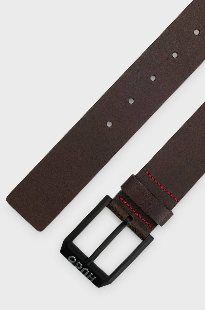 Hugo Boss Cinturón De Piel Con Hebilla Negra Mate Con Logo