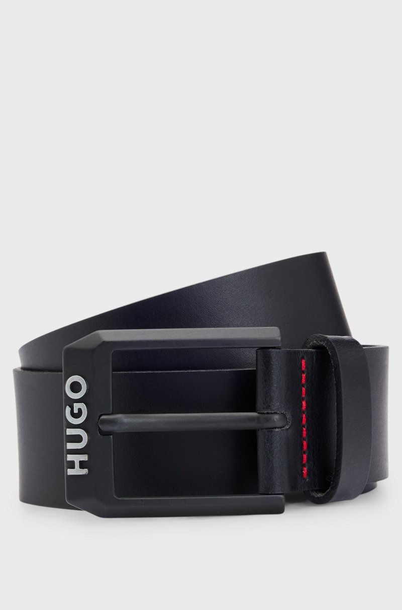 Hugo Boss Cinturón de piel con hebilla negra mate con logo