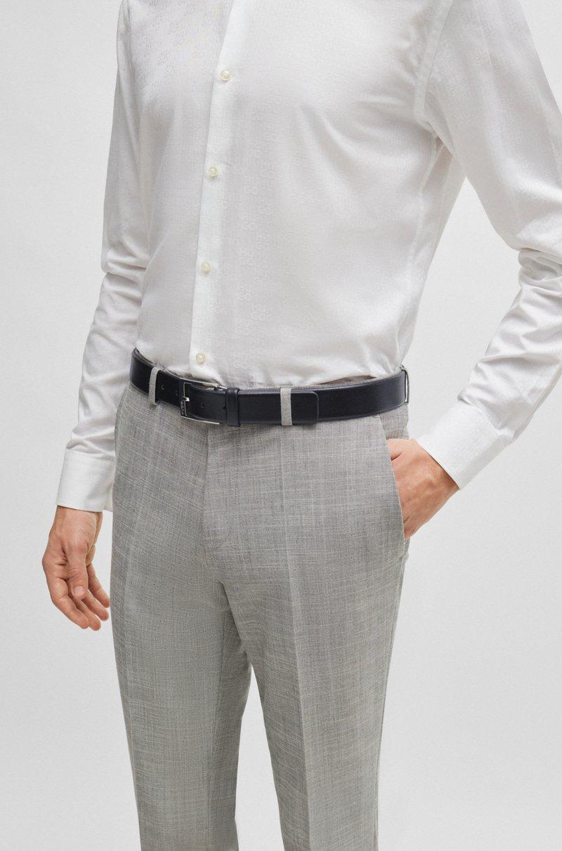 Hugo Boss Cinturón De Piel Granulada Con Hebilla Plateada Pulida Con Detalle De Logo