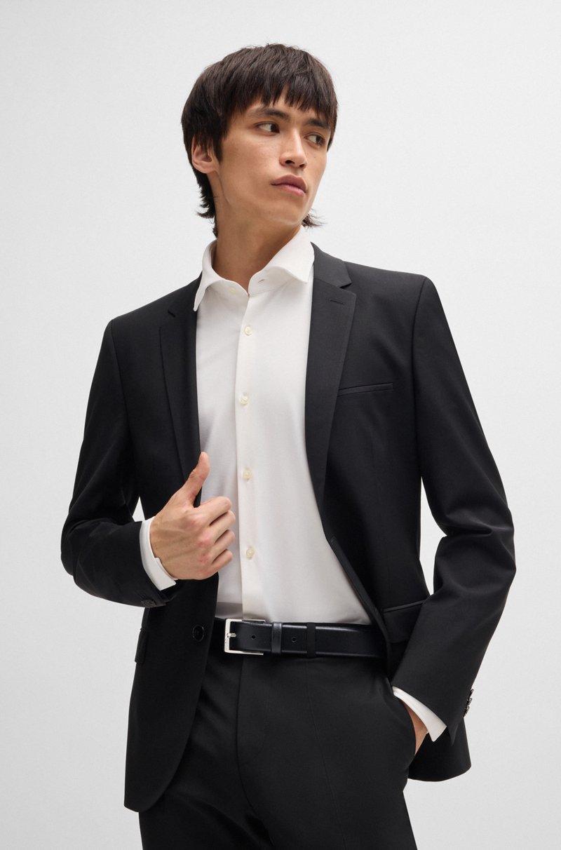 Hugo Boss Cinturón De Piel Granulada Con Hebilla Plateada Pulida Con Detalle De Logo