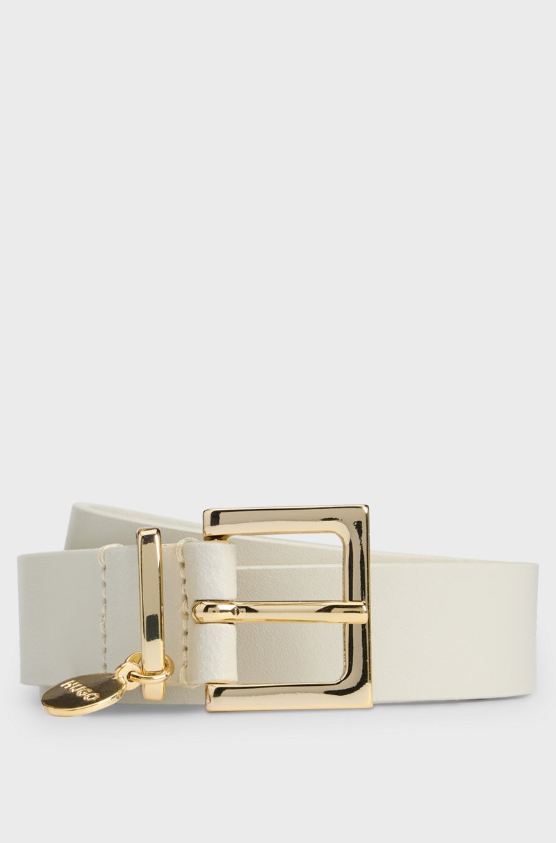 Hugo Boss Cinturón de piel italiana con colgante de logo dorado