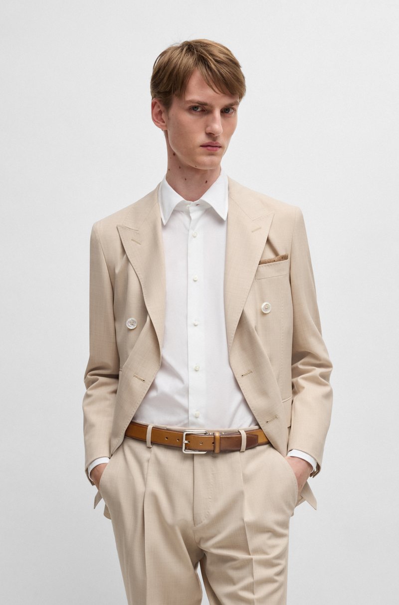 Hugo Boss Cinturón De Piel Italiana Con Costuras En Contraste