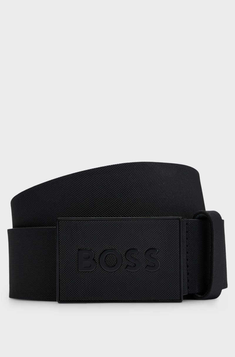 Hugo Boss Cinturón de piel italiana con hebilla con placa con textura