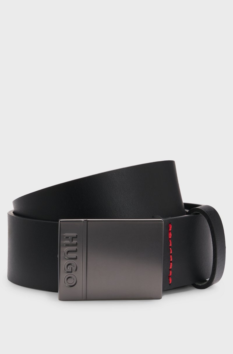 Hugo Boss Cinturón de piel italiana con hebilla con placa grabada con logo