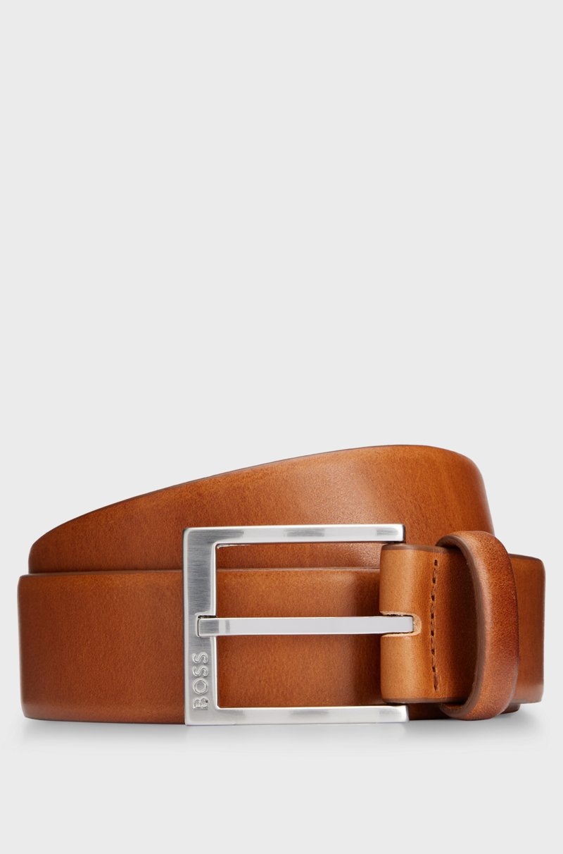 Hugo Boss Cinturón de piel italiana con hebilla plateada