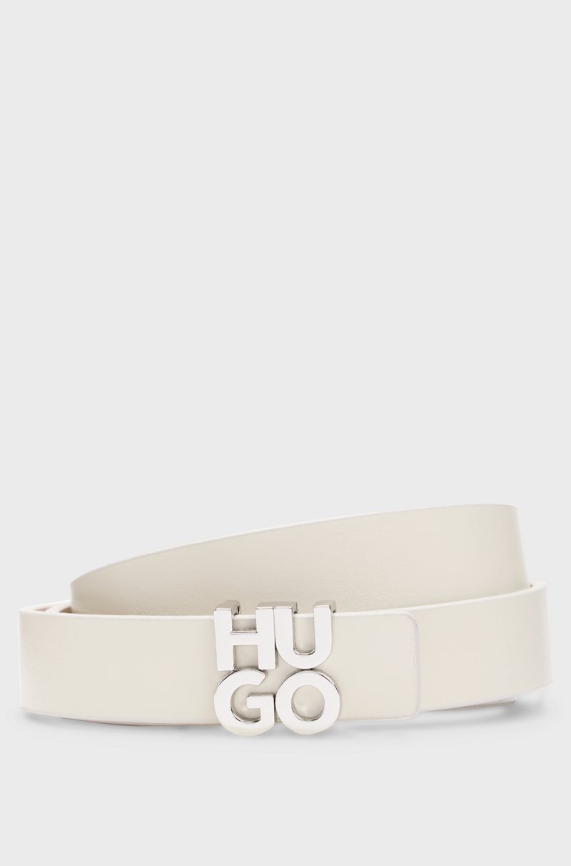 Hugo Boss Cinturón de piel italiana con logo apilado en la hebilla