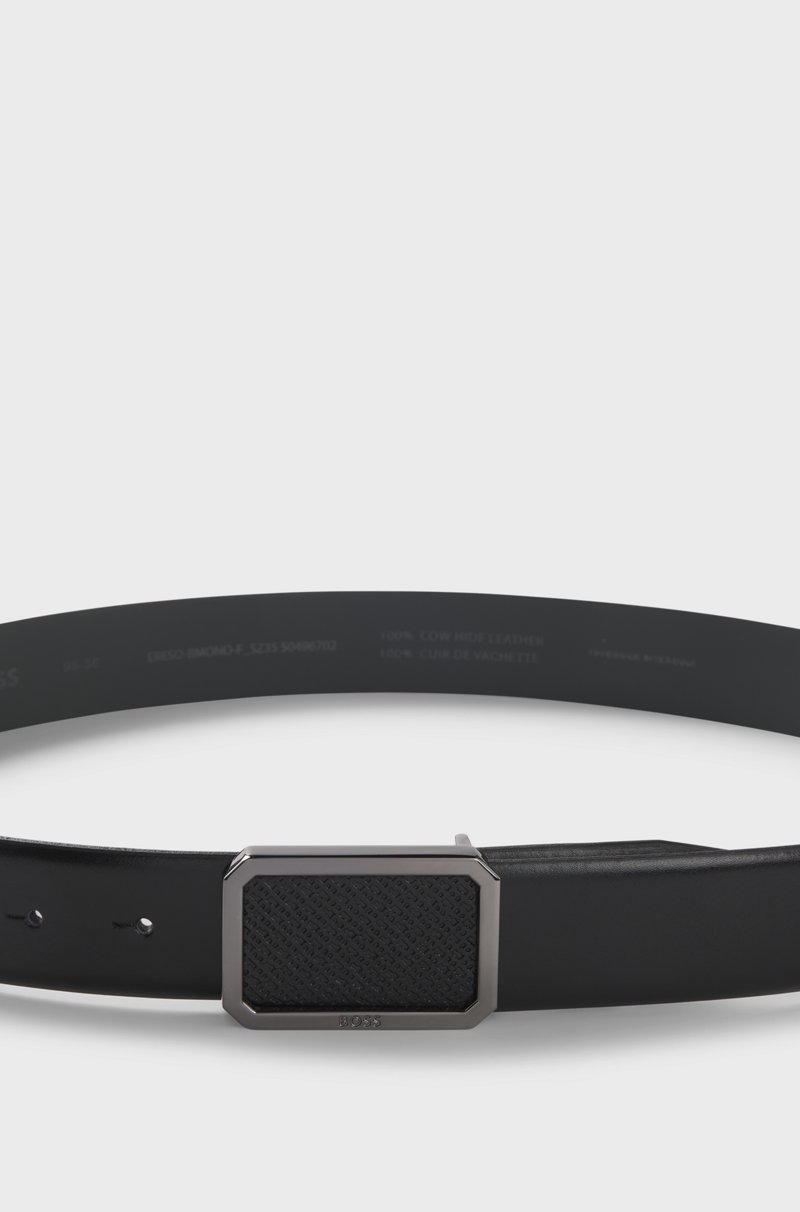 Hugo Boss Cinturón De Piel Italiana Y Hebilla De Placa Con Monograma