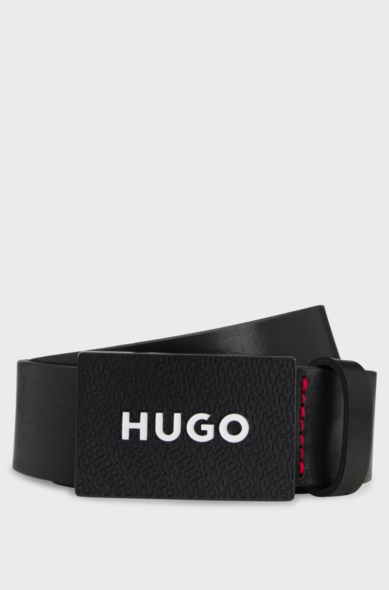 Hugo Boss Cinturón de piel mate con hebilla con placa y detalle de la marca