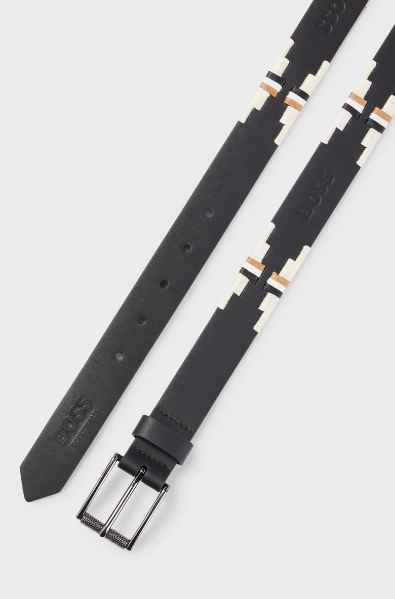 Hugo Boss Cinturón De Piel Para Equitación Con Rayas De La Marca Bordadas A Mano