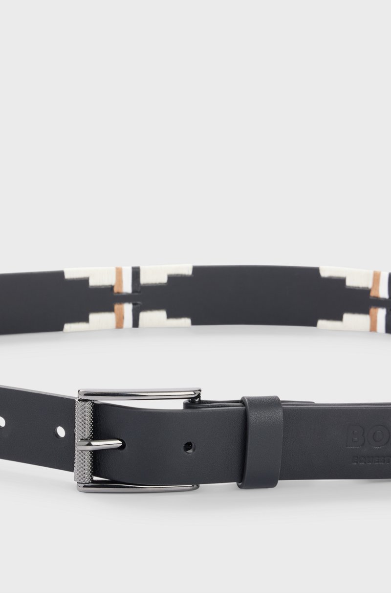 Hugo Boss Cinturón De Piel Para Equitación Con Rayas De La Marca Bordadas A Mano