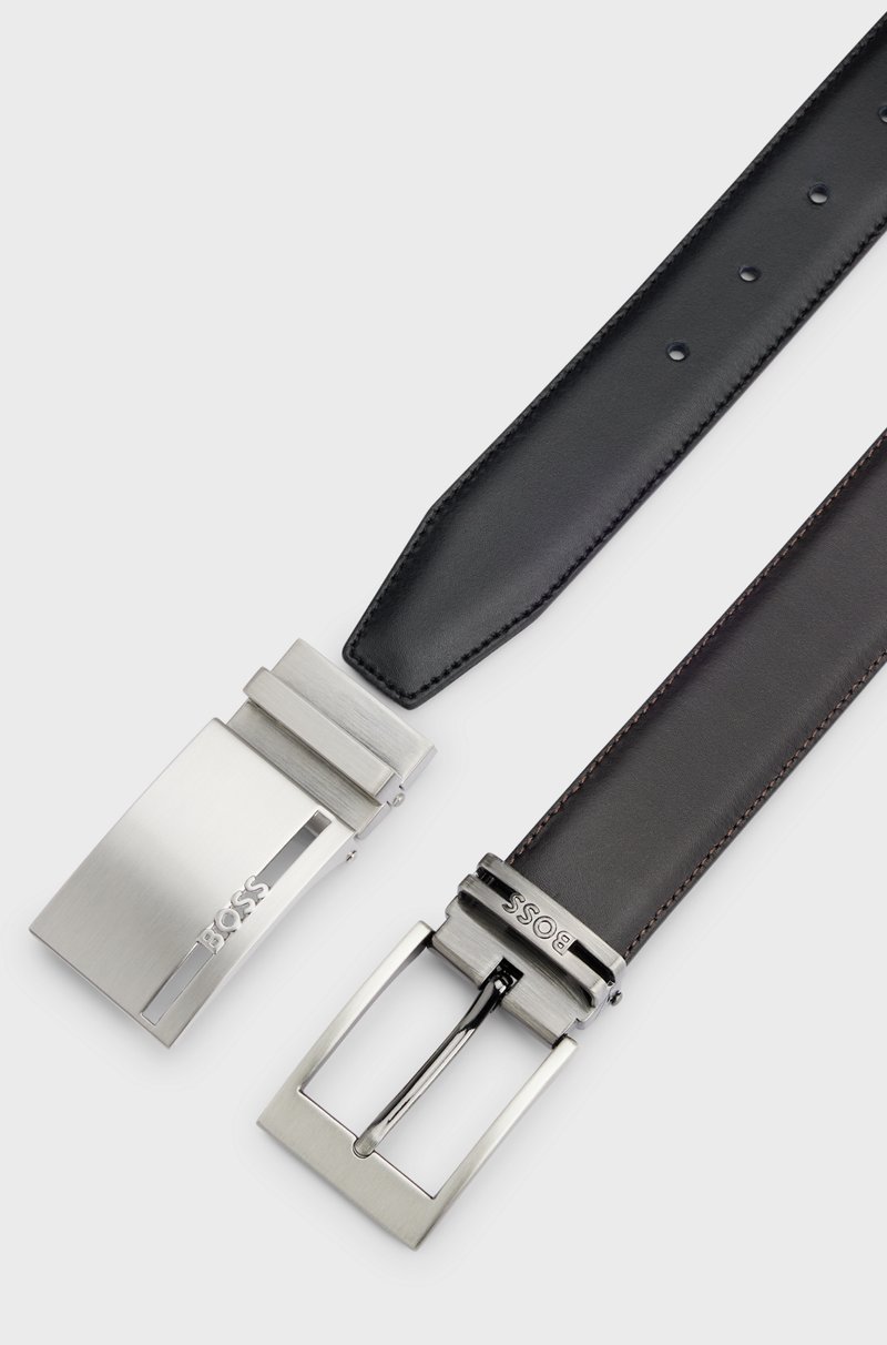 Hugo Boss Cinturón Reversible De Piel Italiana Con Detalle De La Marca En La Trabilla