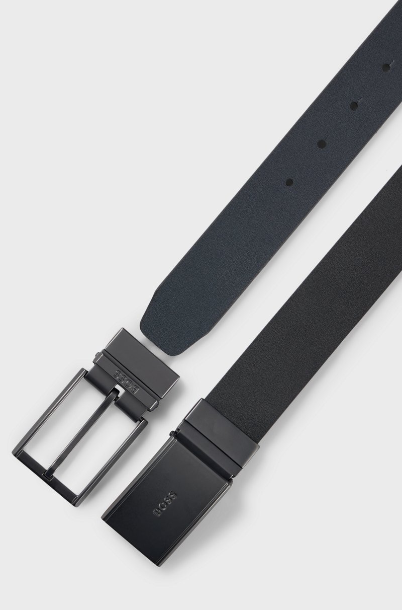 Hugo Boss Cinturón Reversible De Piel Italiana Con Hebilla Con Placa Y Hebijón