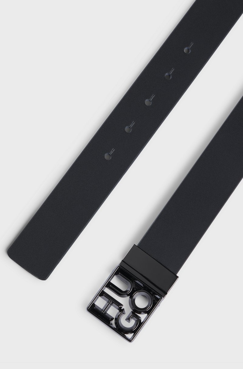 Hugo Boss Cinturón Reversible De Piel Italiana Con Logo Apilado En La Hebilla