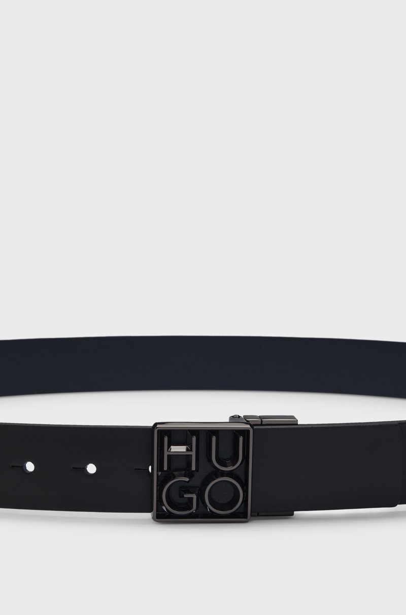 Hugo Boss Cinturón Reversible De Piel Italiana Con Logo Apilado En La Hebilla
