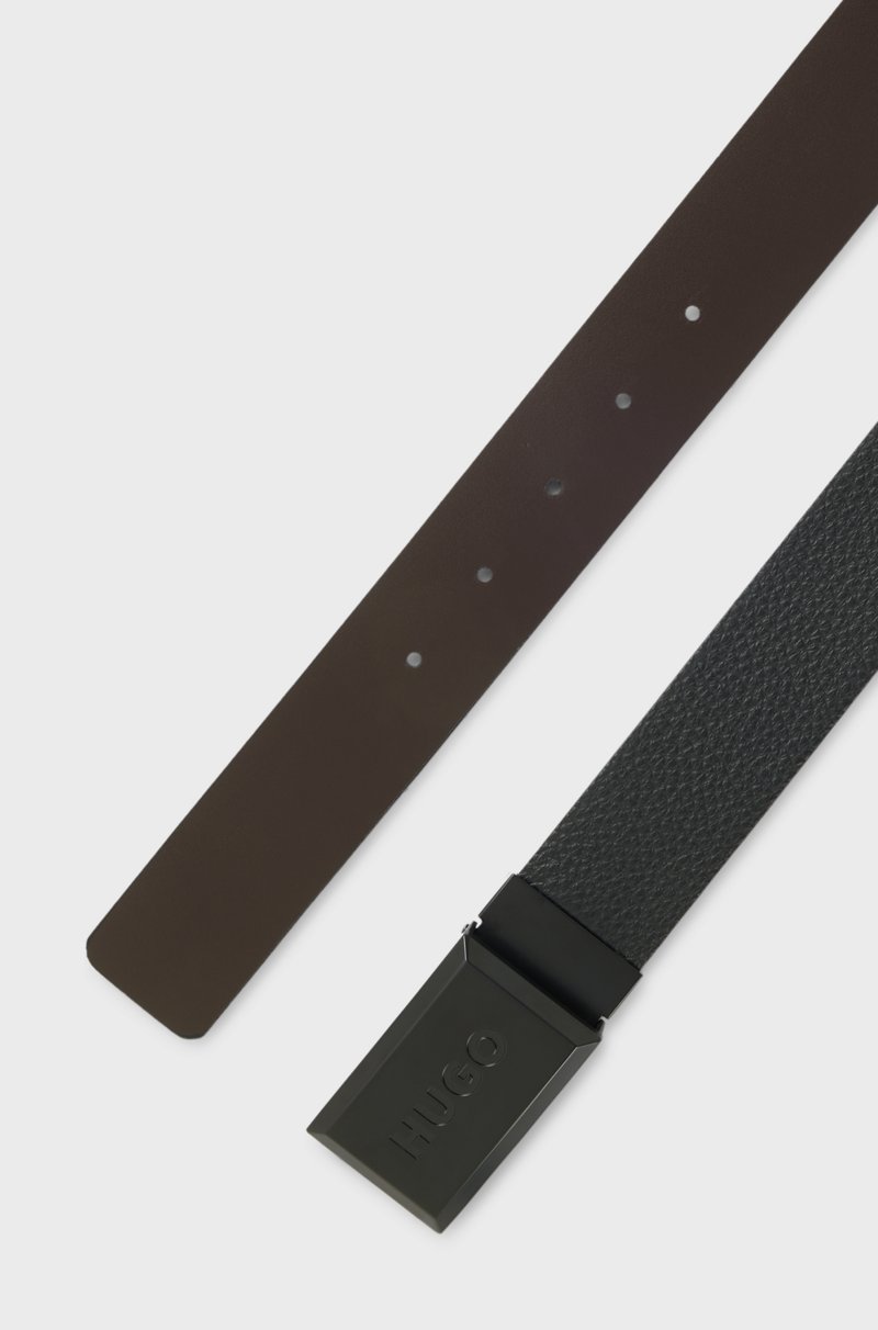 Hugo Boss Cinturón Reversible De Piel Italiana Lisa Y Con Grano