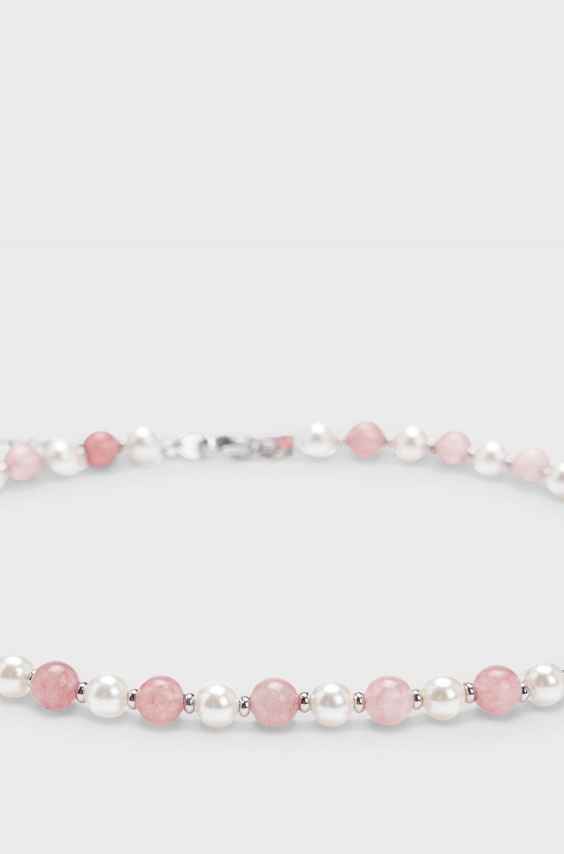 Hugo Boss Collar Ajustable Con Perlas Naturales Y Piedras Rosas