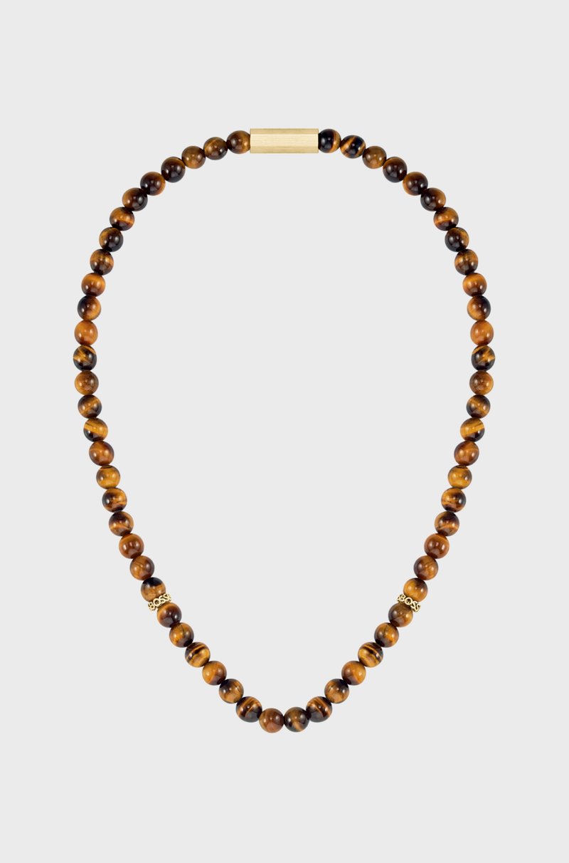 Hugo Boss Collar Con Cuentas De Ojo De Tigre Y Discos De La Marca