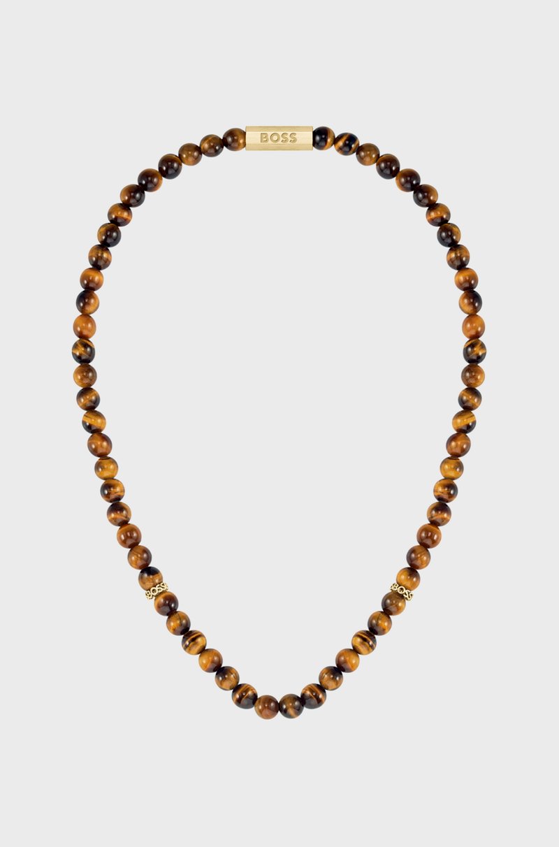 Hugo Boss Collar con cuentas de ojo de tigre y discos de la marca