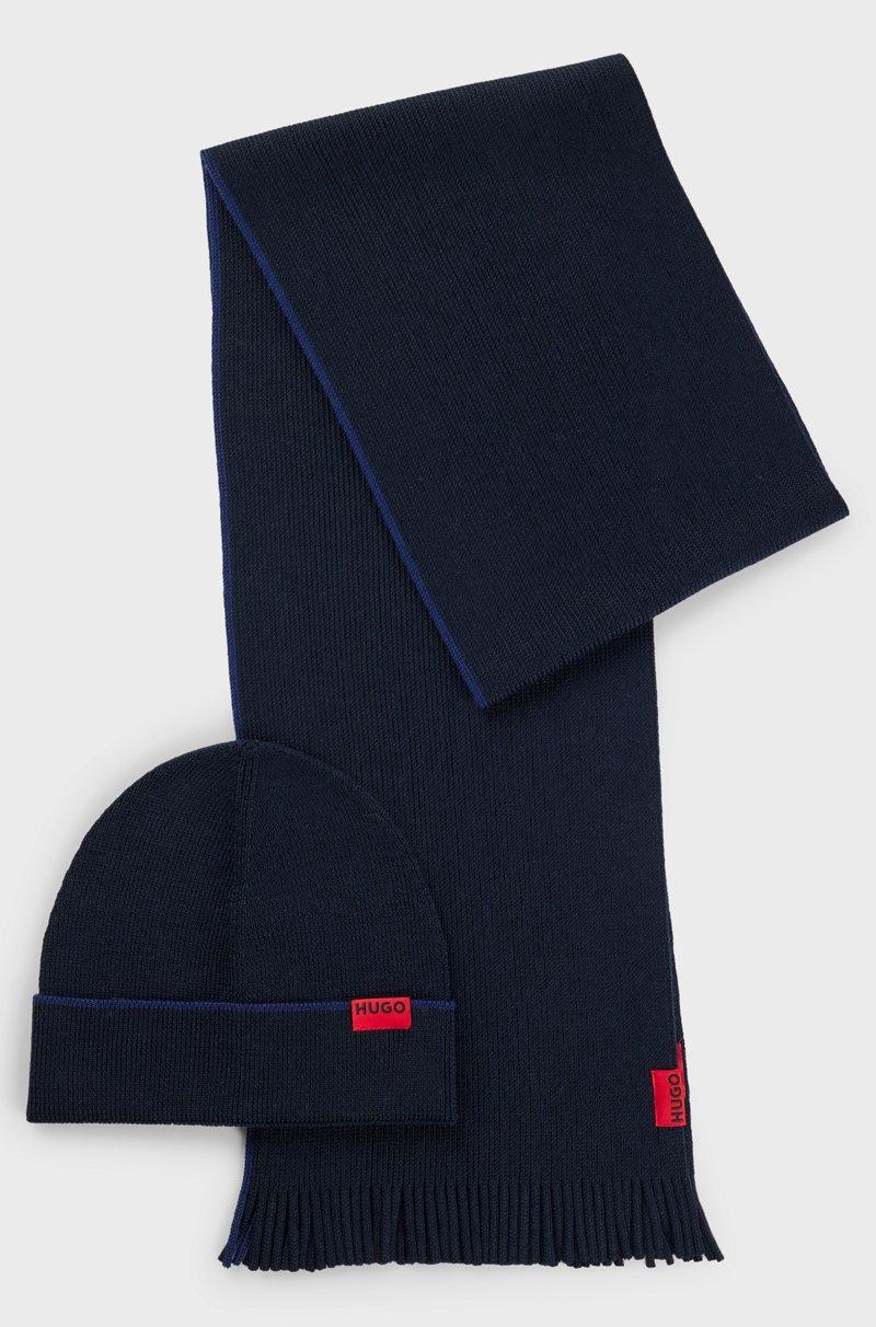 Hugo Boss Conjunto de bufanda y gorro de lana con etiqueta con logo
