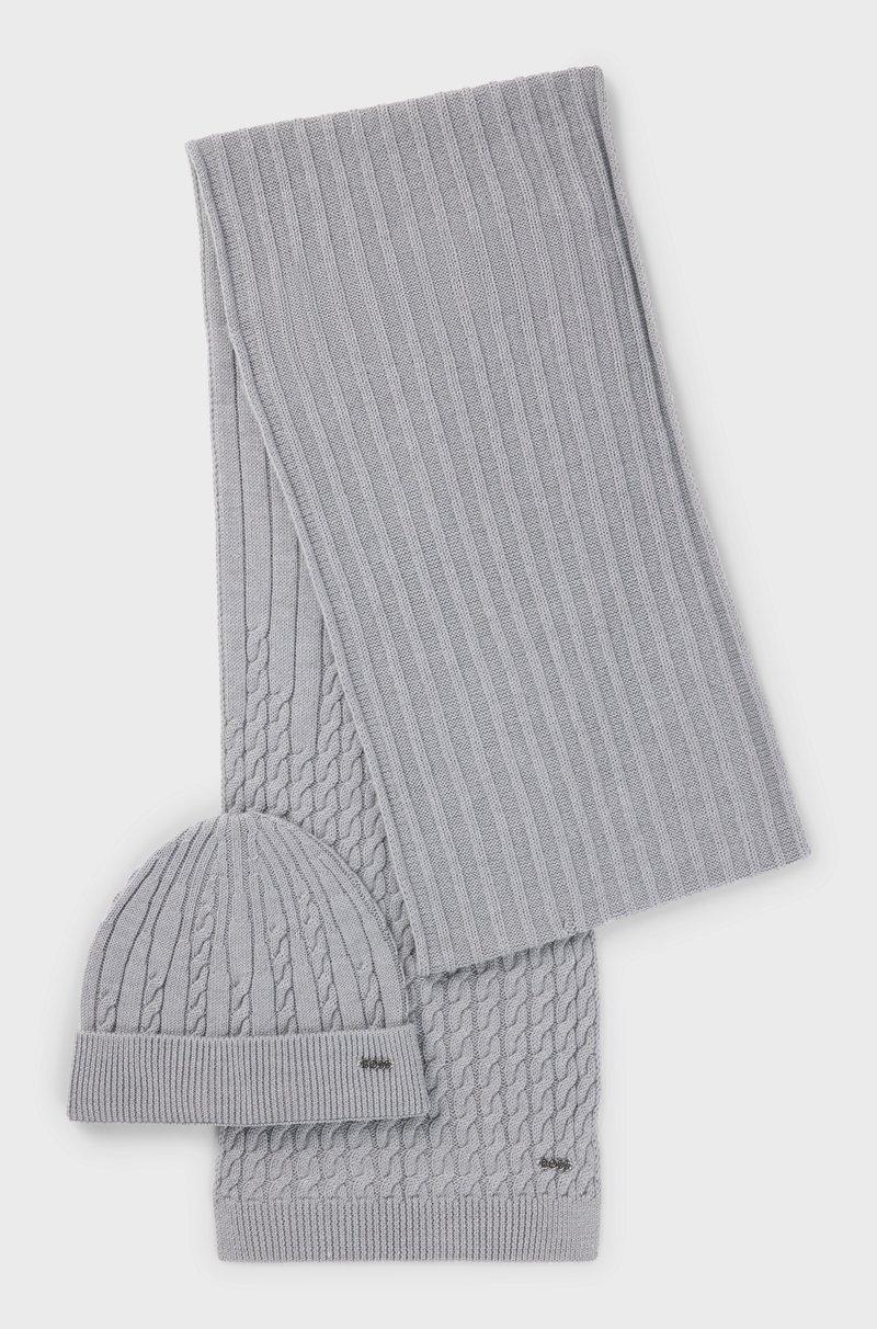 Hugo Boss Conjunto de bufanda y gorro de mezcla de lana en caja de regalo